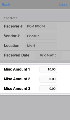 Miscellaneous Charges in Receivings